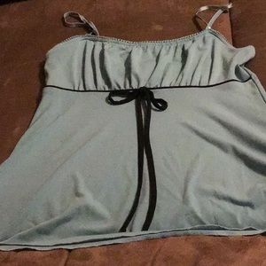 Teal blue spaghetti strap top with black bow